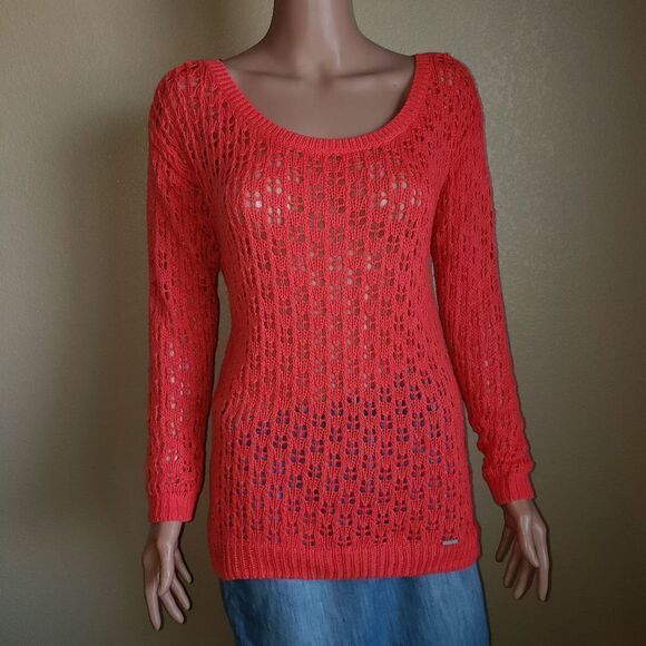 Gilly Hicks Women's Tangerine Crocheted Long Sleeve Sweater - Picture 1 of 8
